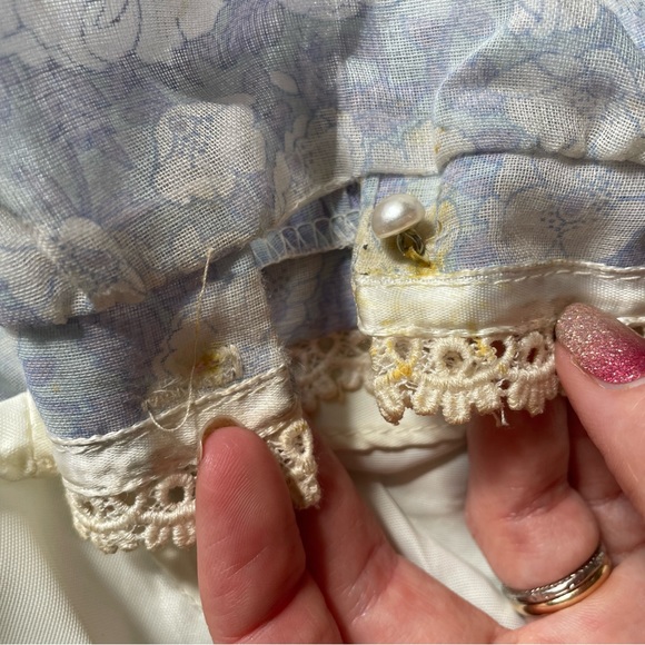 70s Gunne Sax gauzy floral dress vintage cottage core powder blue knee length - Picture 10 of 12